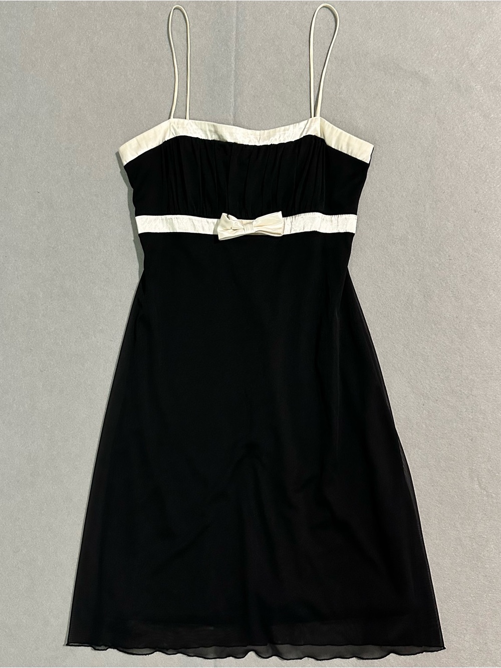 Vintage 90s Byerwear Too Black White Bow Spaghetti Strap Dress Size M